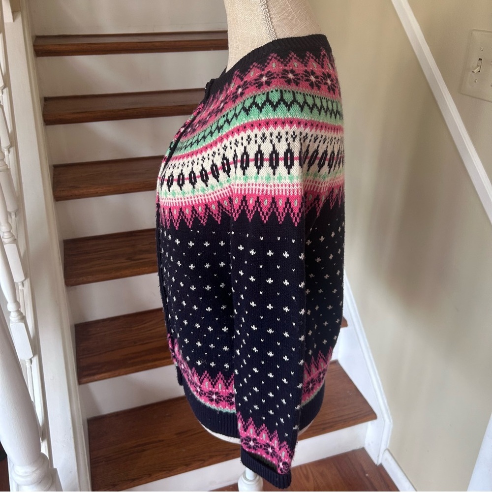 NWT Talbots Falling Snow Fair Isle Lambswool Blend Cardigan MP Preppy Nordic - Picture 2 of 11
